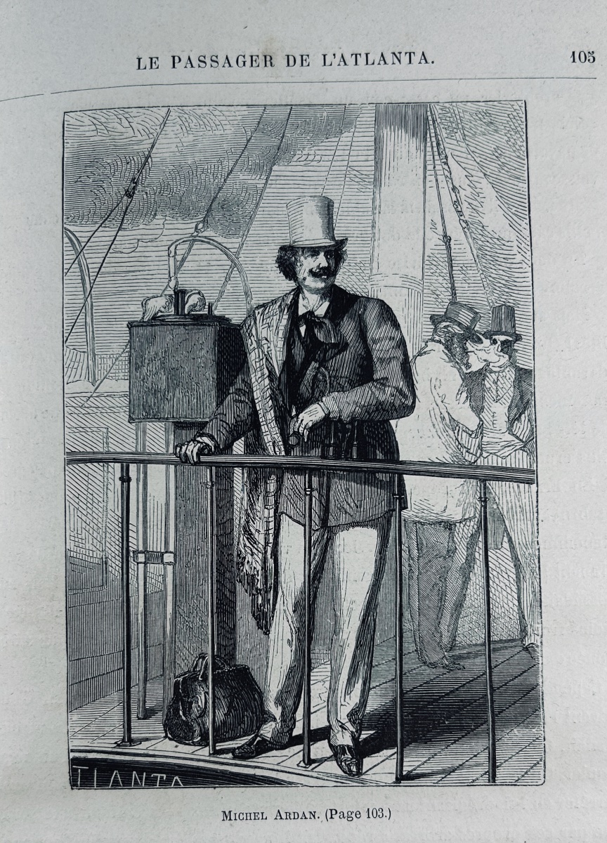 VERNE (Jules) - De la terre à la lune. Paris, Hetzel, 1890, rare cartonnage havane d'éditeur.-photo-1