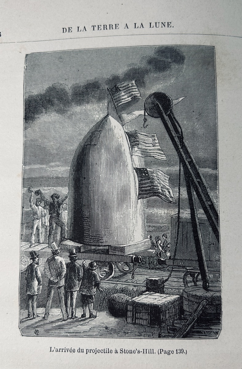 VERNE (Jules) - De la terre à la lune. Paris, Hetzel, 1890, rare cartonnage havane d'éditeur.-photo-6
