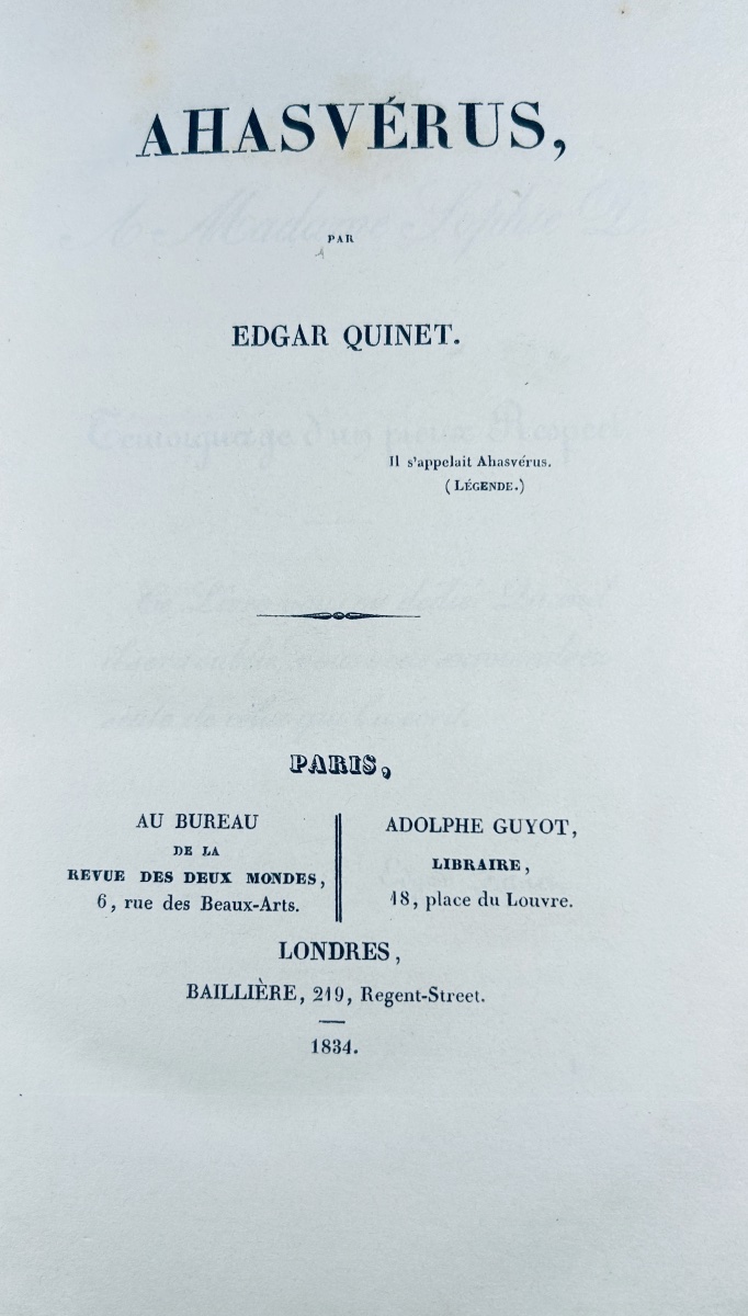 QUINET (Edgar) - Ahasvérius. Revue des Deux Mondes, Guyot et Baillière, 1834, reliure d'époque.-photo-1