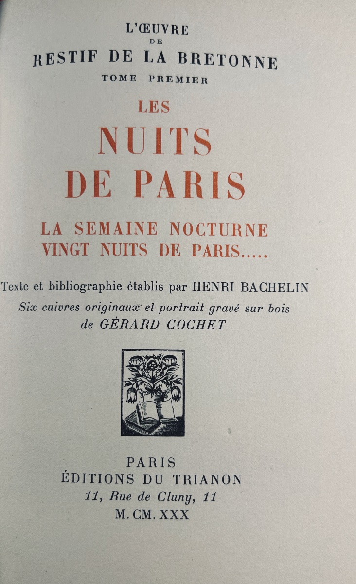 Restif De La Bretonne - Nights In Paris. A Week Of Nightlife. Twenty Nights In Paris. 1930.-photo-2