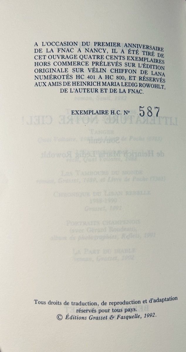 RONDEAU (Daniel) - Littérature notre ciel ! Souvenir de Heinrich Maria Ledig Rowohlt. 1992.-photo-3