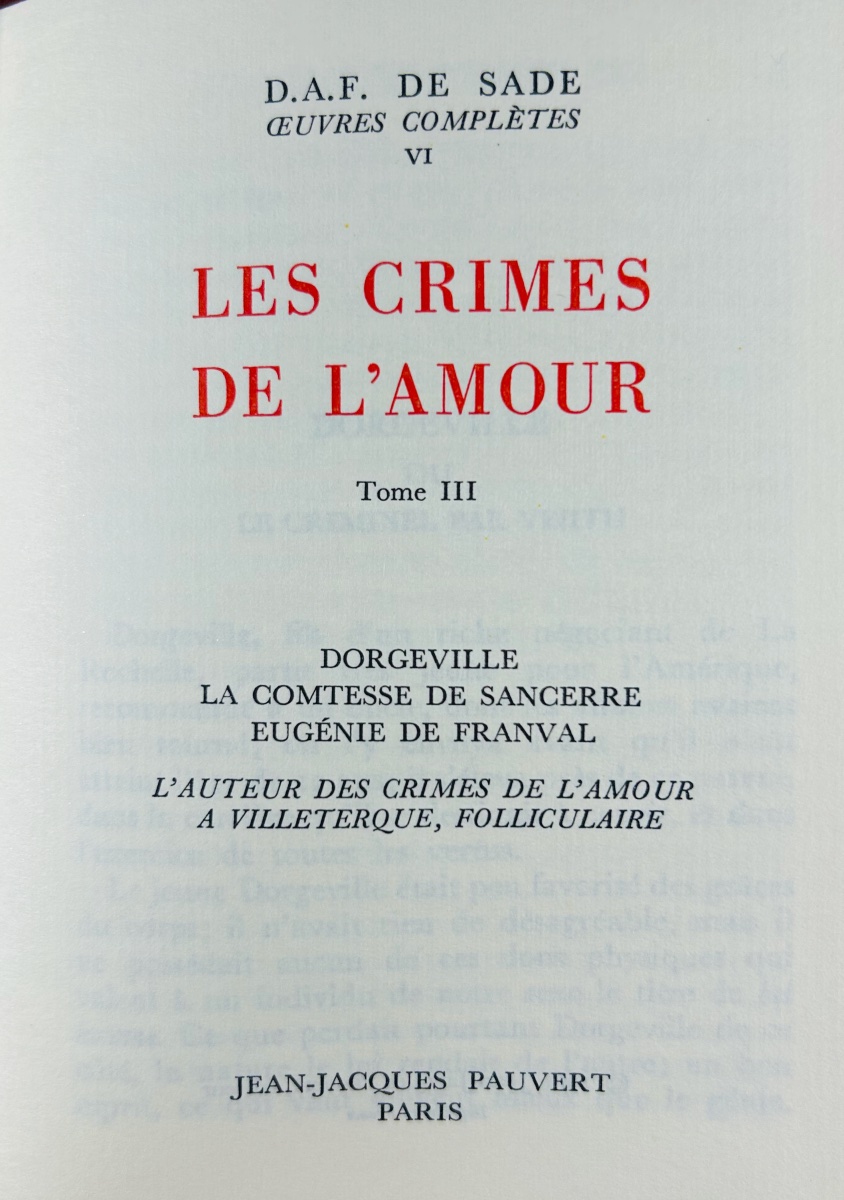 Sade (d.-a.-f.) - Complete Works. Paris: Jean-jacques Pauvert, 1966. Publisher's Bindings.-photo-2