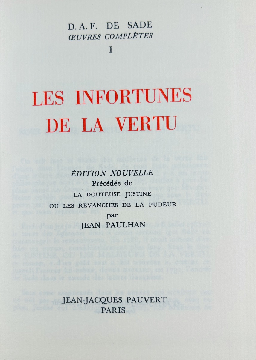 Sade (d.-a.-f.) - Complete Works. Paris: Jean-jacques Pauvert, 1966. Publisher's Bindings.-photo-3
