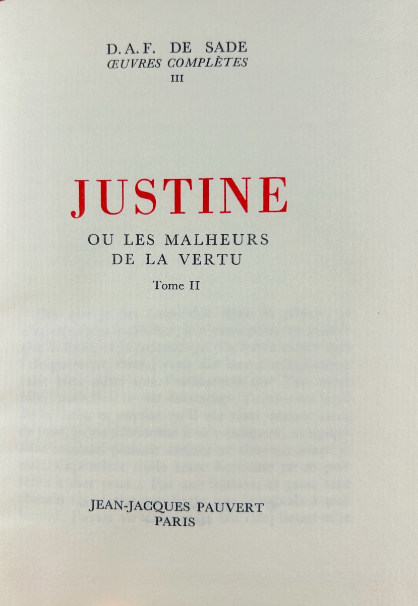 Sade (d.-a.-f.) - Complete Works. Paris: Jean-jacques Pauvert, 1966. Publisher's Bindings.-photo-6