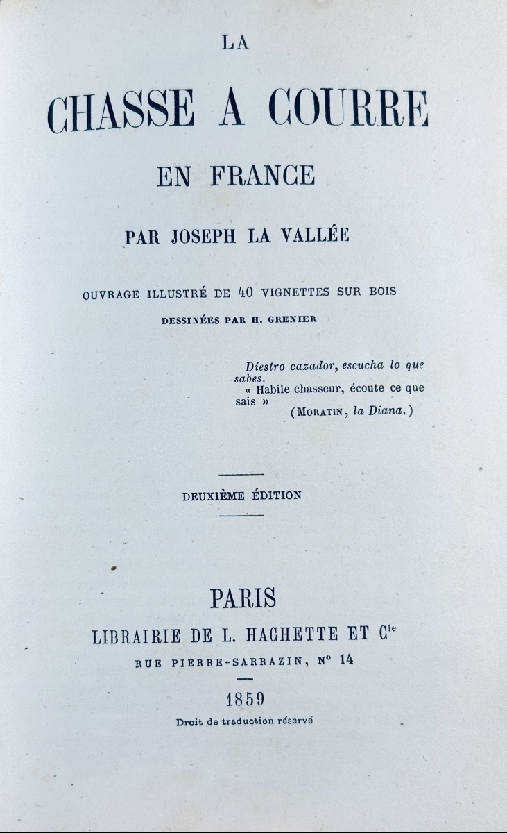 LA VALLÉE (Joseph) - La chasse à courre, en France. Hachette, 1859. Reliure demi-maroquin rouge-photo-2