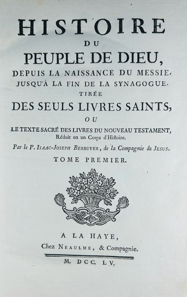 BERRUYER - Histoire du peuple de dieu. Neaulme, & Compagnie, 1755, reliure en maroquin rouge.-photo-2