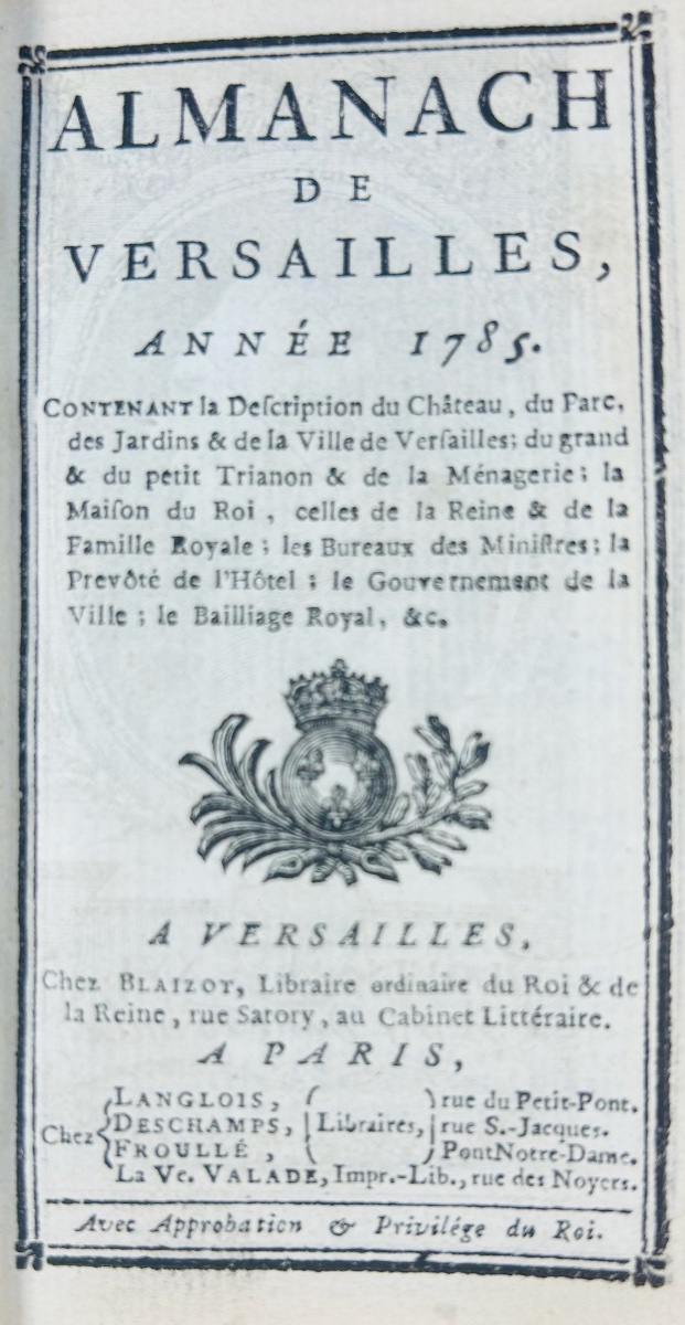 [versailles] - Almanac Of Versailles. Published By Blaizot, 1785. Bound In Full Green Morocco Leather.-photo-2