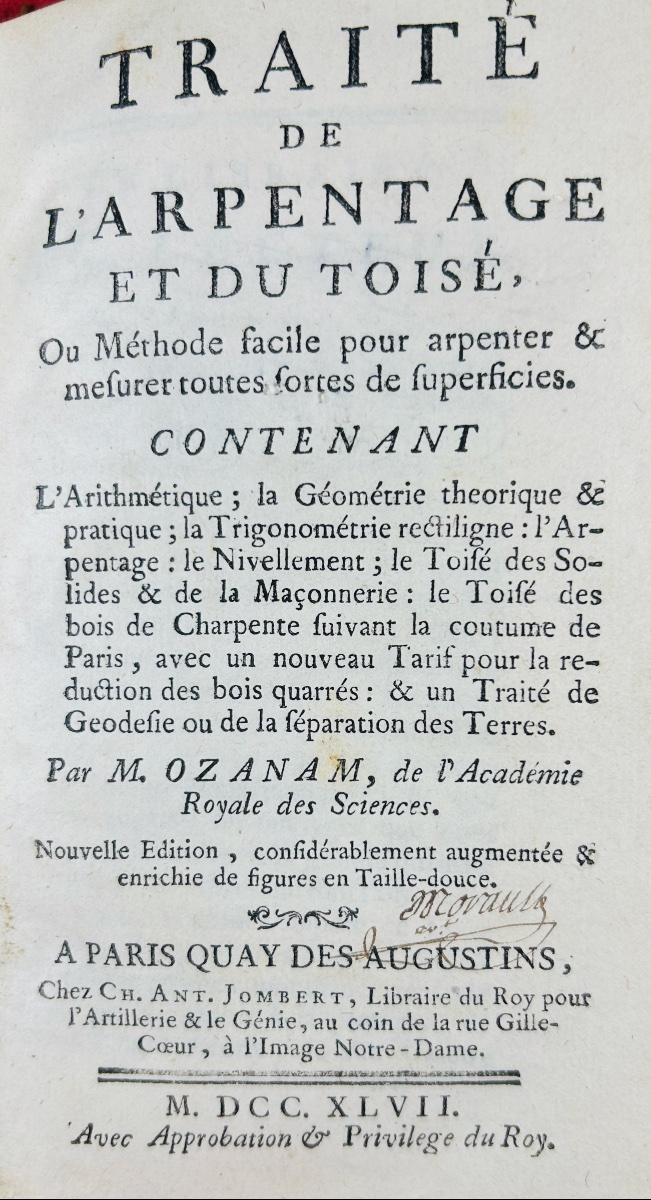 OZANAM (Jacques) - Traité de l'arpentage et du toisé.  Chez Jombert, 1747, 12 planches, relié.-photo-2