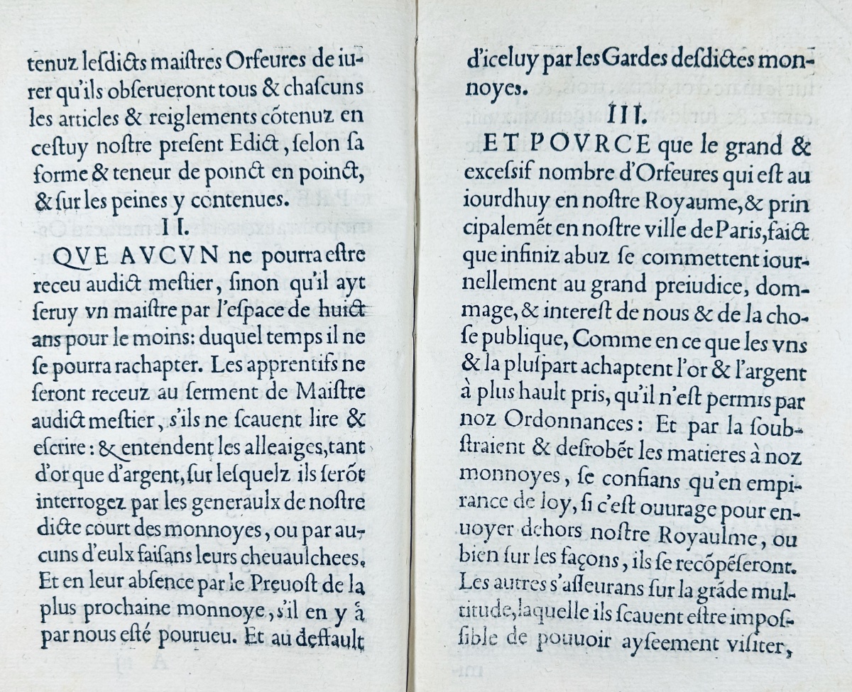 [DROIT] - Edict faict par le roy sur la réformation, réduction, & reiglement des Orfêvres. 1554-photo-2