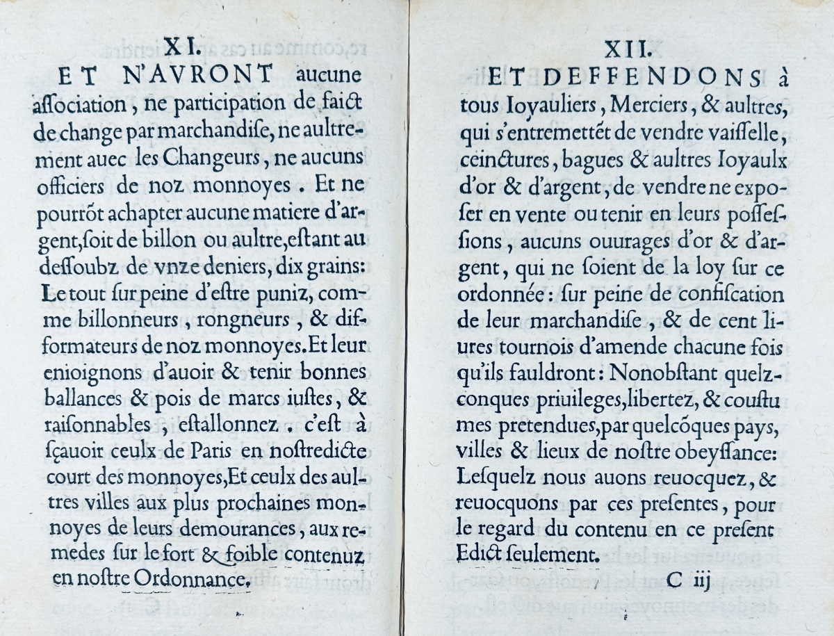 [DROIT] - Edict faict par le roy sur la réformation, réduction, & reiglement des Orfêvres. 1554-photo-3