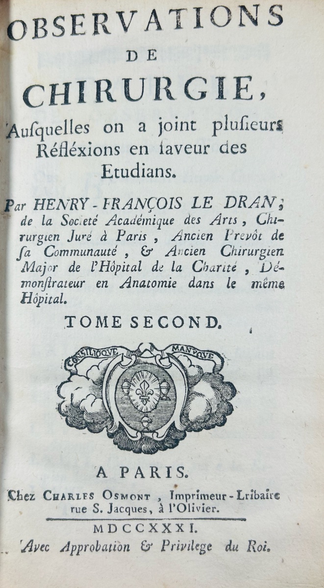 LE DRAN (Henry-François) - Observations de chirurgie. Chez Osmont, 1731, 2 volumes in-12.-photo-4
