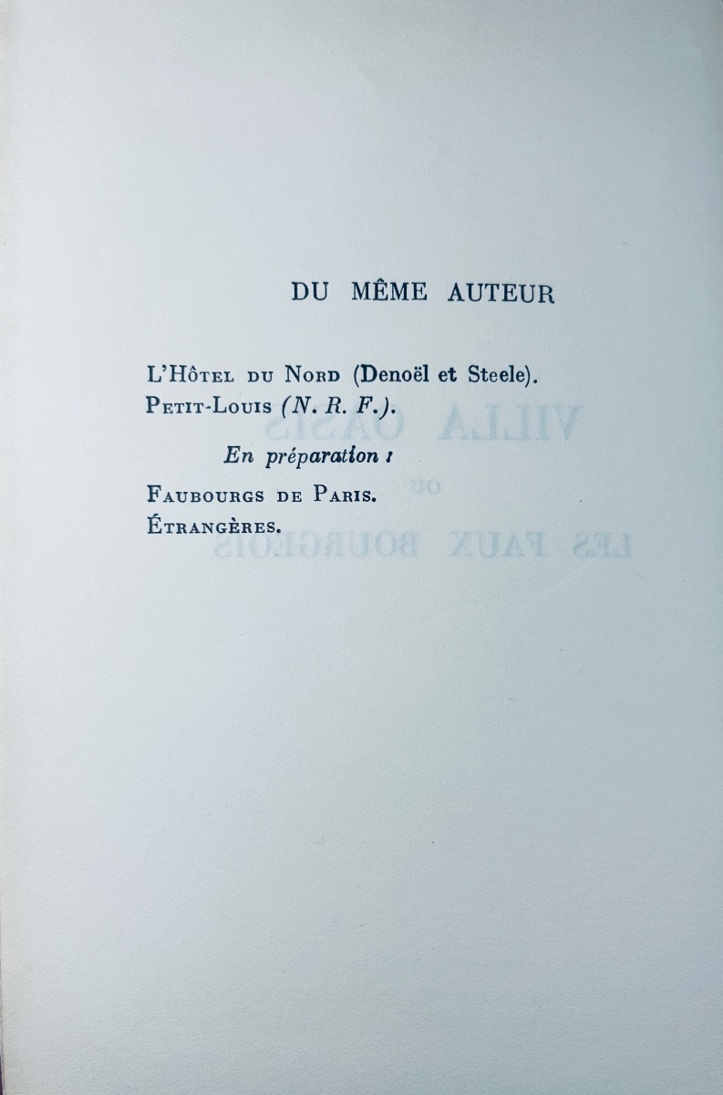 Dabit (eugène) - *villa Oasis, Or The Pseudo-bourgeois*. Paris: Gallimard, 1932, First Edition.-photo-3