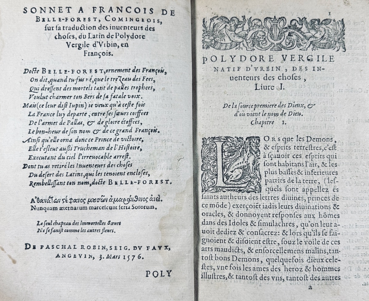 Belleforest And Polydore Vergile - *memoirs And History Of Origins*. Le Mangnier, 1582.-photo-1