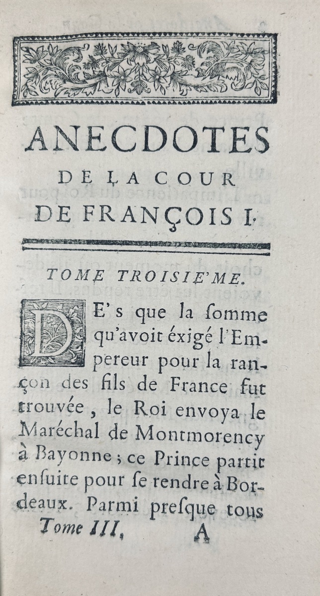 LUSSAN ( Marguerite de) - Anecdotes de la cour de François I. Chez Nourse, 1748, 3 volumes.-photo-6