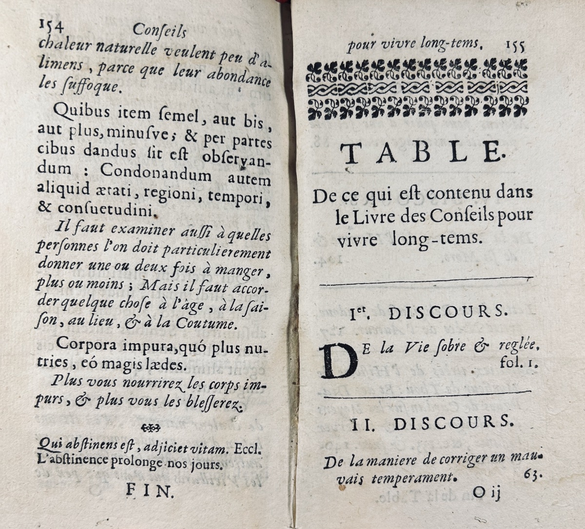 CORNARO (Loüis) - Conseils pour vivre long-temps. Chez Le Febvre, 1701, reliure de l'époque.-photo-7