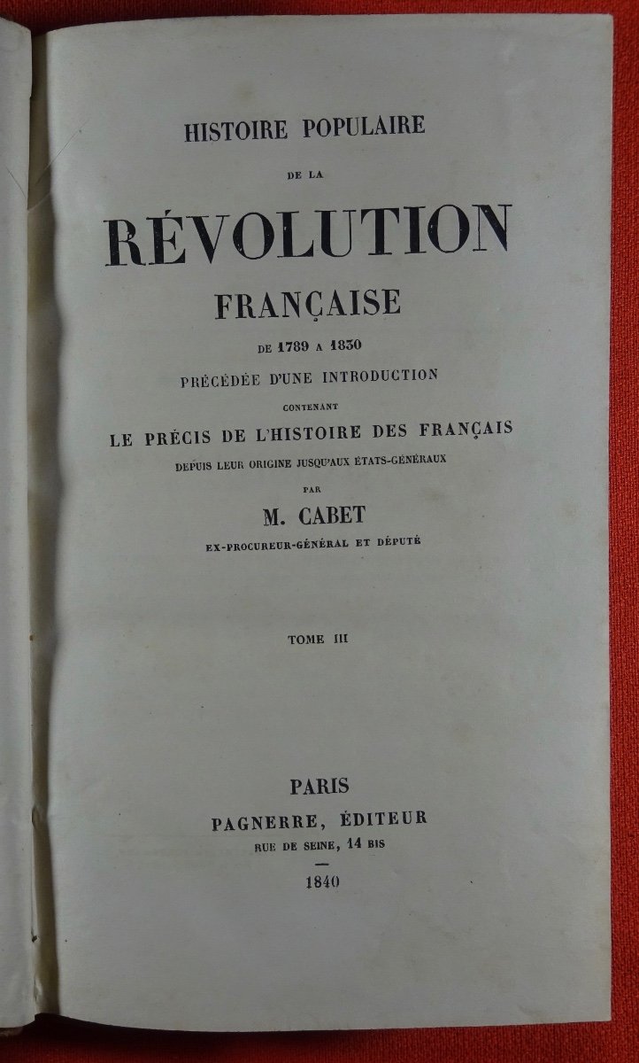 CABET - Histoire de la Révolution Française. 1839. Par un utopiste français.-photo-2