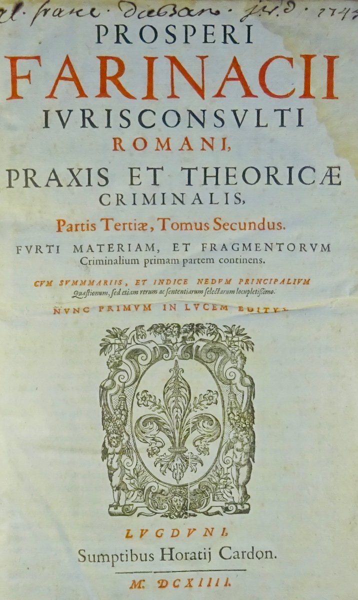 FARINACII - Traité de droit criminel en latin imprimée en 1614, très bien reliée.-photo-2