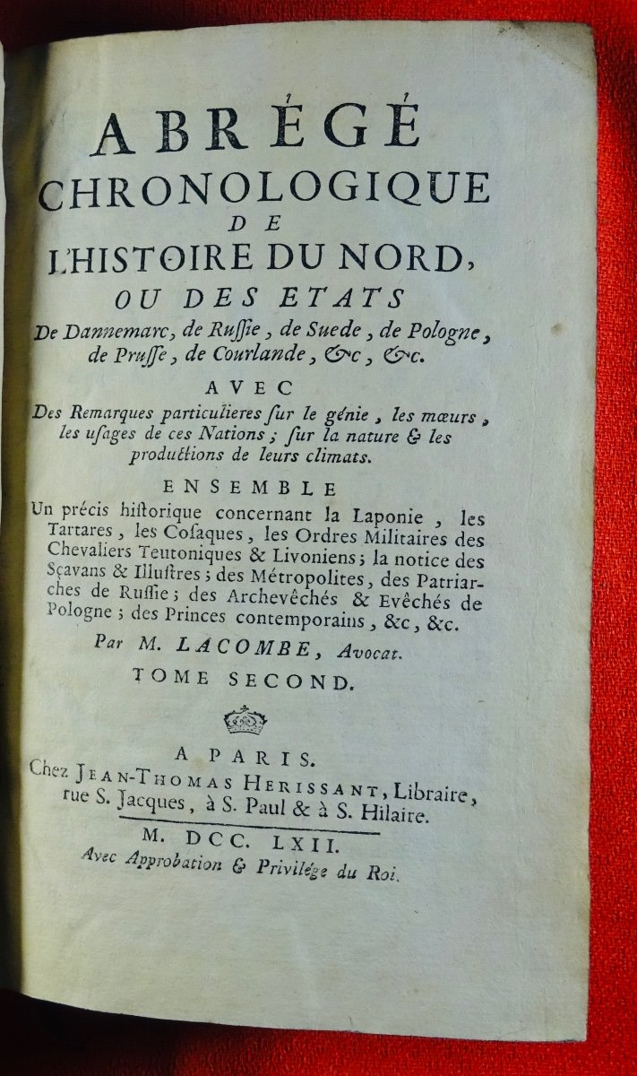 Lacombe - Chronological Summary Of The History Of The North. Printed By Herissant In 1762.-photo-4