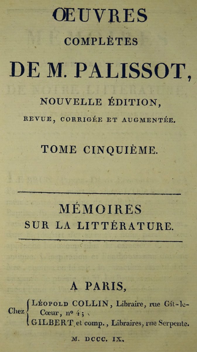 Palissot (charles) - Complete Works. Chez Collin Et Gilbert, 1809. 6 Volumes.-photo-4