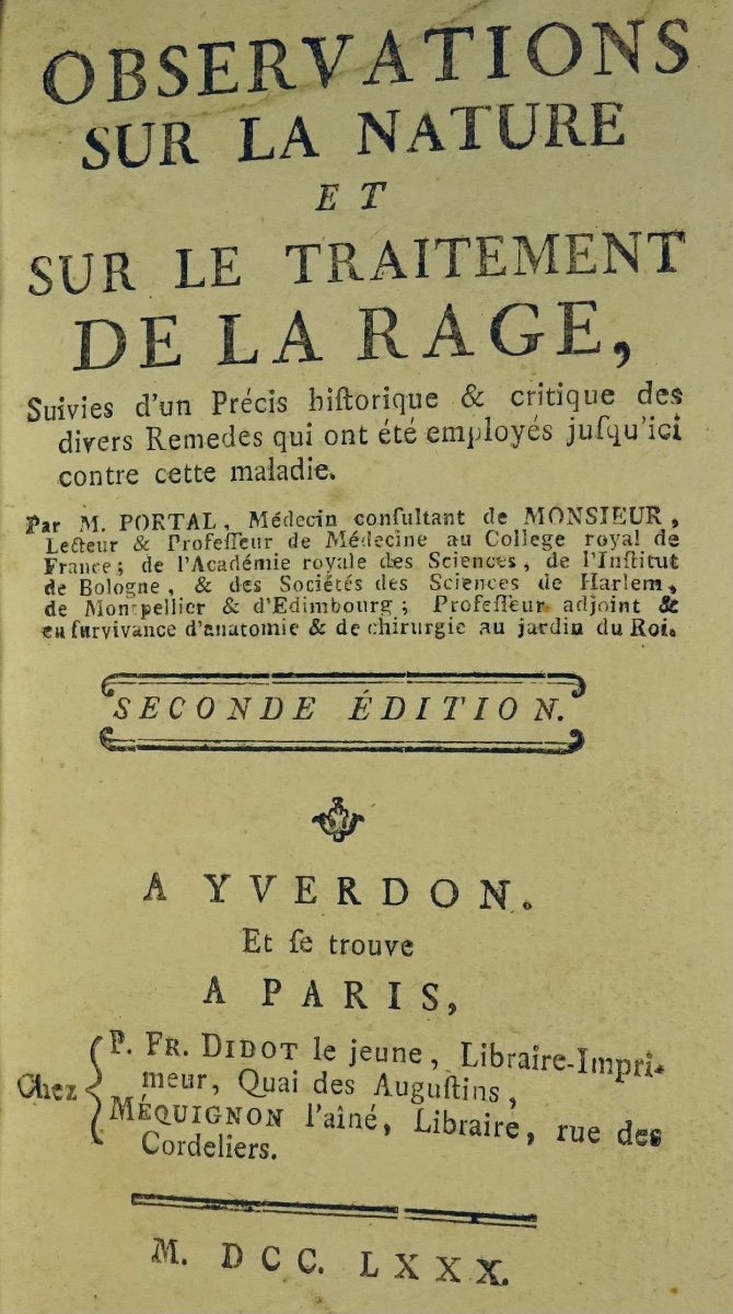 PORTAL - Ouvrage médical sur la rage. 1780.-photo-2