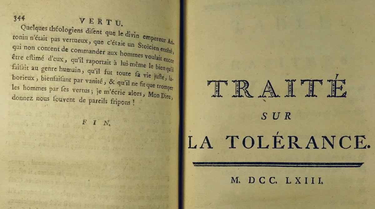 VOLTAIRE - Dictionnaire Philosophique Portatif, Et Traité Sur La Tolérance En édition Originale-photo-1