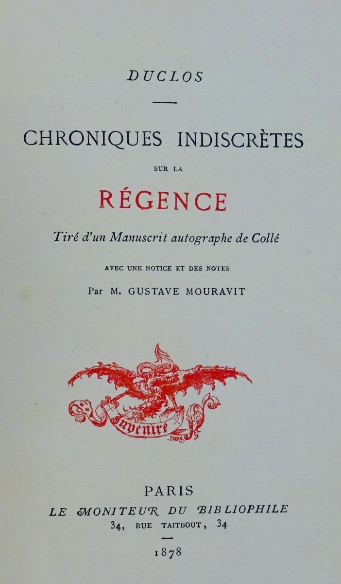 DUCLOS - Chroniques indiscrètes sur la Régence. 1878