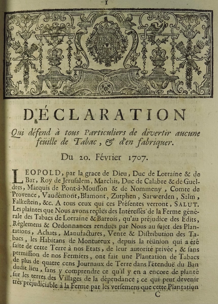 Collection Of Edicts, Declarations, Arrests And Regulations Concerning La Ferme Du Tabac De Lorraine-photo-3