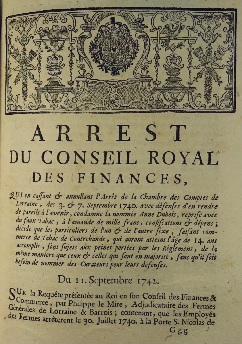 Collection Of Edicts, Declarations, Arrests And Regulations Concerning La Ferme Du Tabac De Lorraine-photo-2