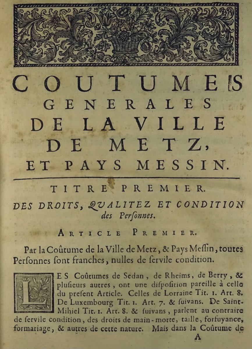DILANGE - Coutumes Générales De La Ville De Metz Et Pays Messin. 1730. Chez Brice Antoine.-photo-3