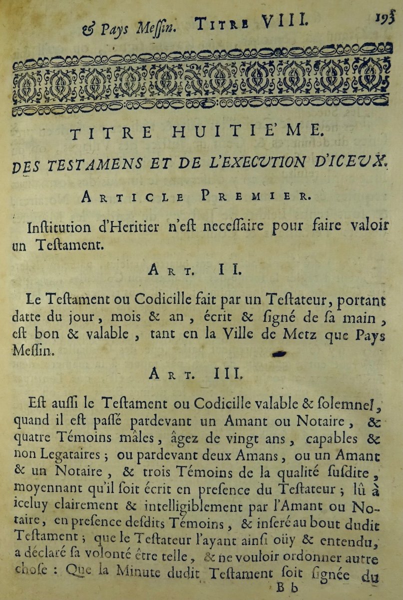 DILANGE - Coutumes Générales De La Ville De Metz Et Pays Messin. 1730. Chez Brice Antoine.-photo-4