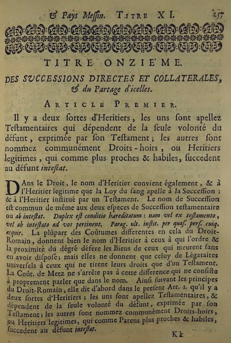 DILANGE - Coutumes Générales De La Ville De Metz Et Pays Messin. 1730. Chez Brice Antoine.-photo-5