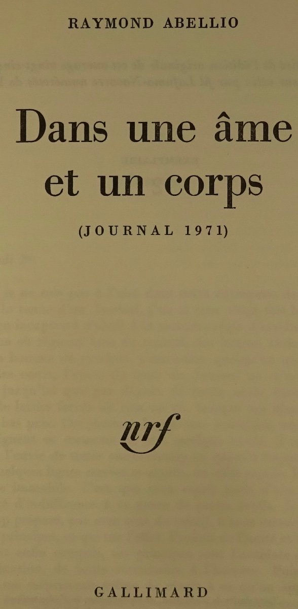 ABELLIO (Raymond) - Dans une âme et un corps (Journal 1971). Édition originale, 1973.-photo-2