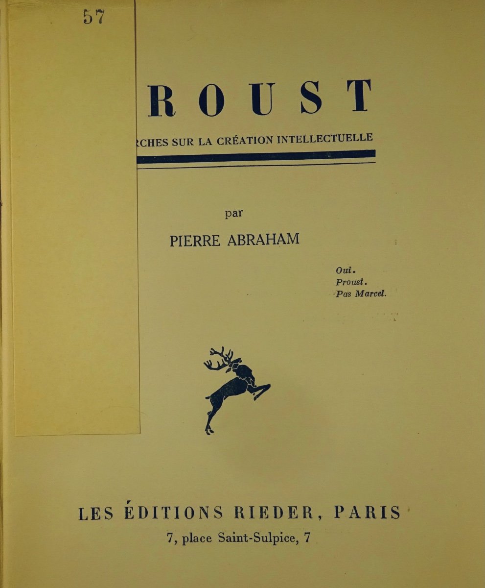 ABRAHAM (Pierre) - Proust. Les Editions Rieder, 1930. Édition originale.-photo-2