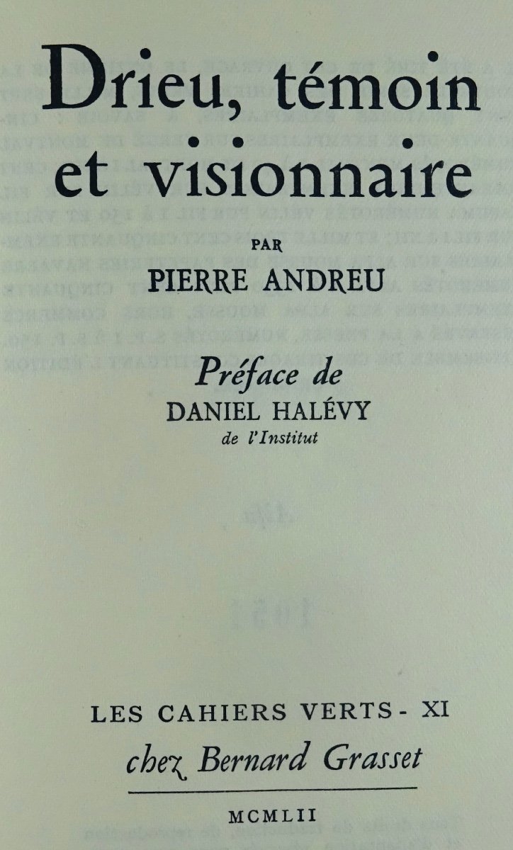ANDREU (Pierre) - Drieu, témoin et visionnaire. Grasset, Édition Originale, 1952.-photo-4
