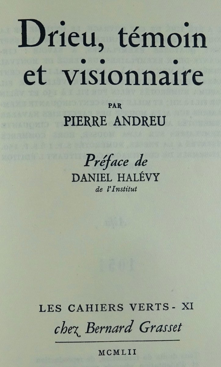 Andreu (pierre) - Drieu, Witness And Visionary. Grasset, Original Edition, 1952.-photo-4