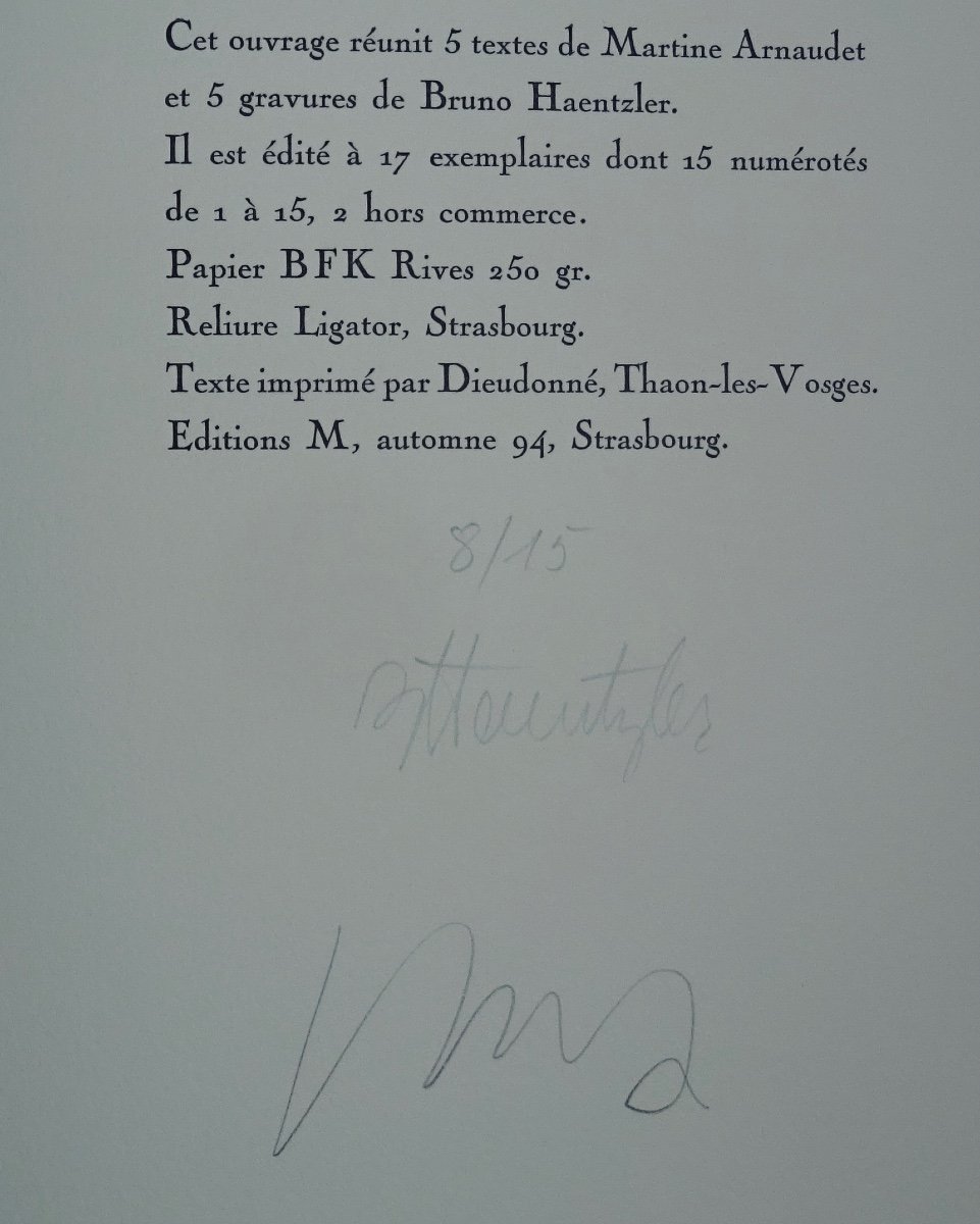 ARNAUDET (Martine) - Incipit. Strasbourg, Editions M, 1994. Illustré par Haentzler.-photo-2