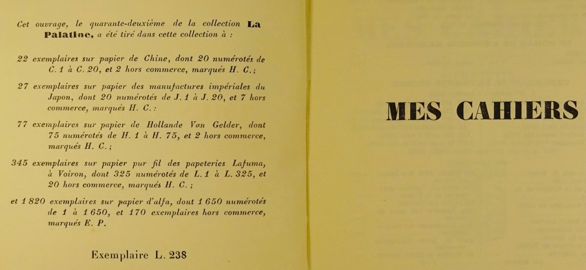 BARRÈS - Mes Cahiers. Tome huitième (1909-1910). Plon - La Palatine, 1934. Édition originale.-photo-2