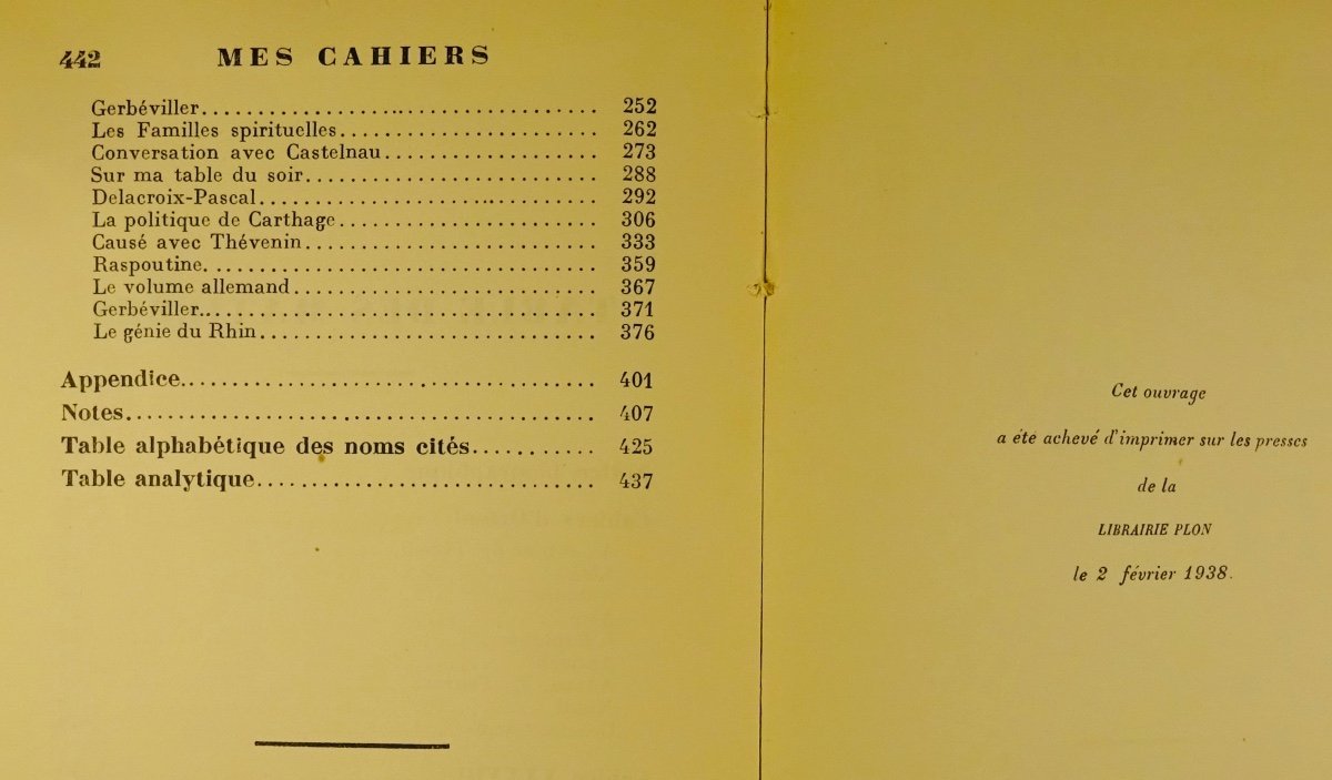 BARRÈS - Mes Cahiers. Tome onzième (1914-1918). Plon - La Palatine, 1937. Édition originale.-photo-4