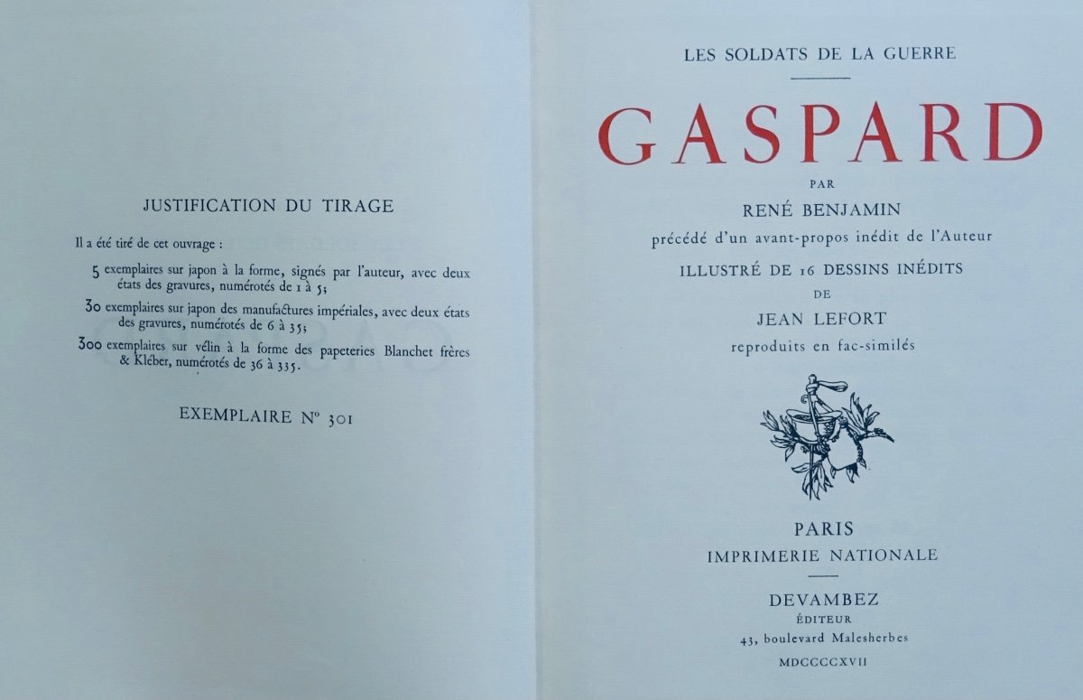 BENJAMIN - Les Soldats De La Guerre. Gaspard. Imprimerie Nationale, Devambez, 1917. Lefort.-photo-4