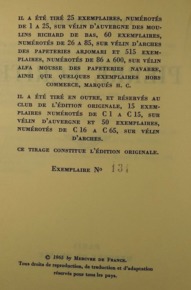 BONNEFOY - Pierre écrite. Mercure de France, 1965. Édition originale.-photo-2