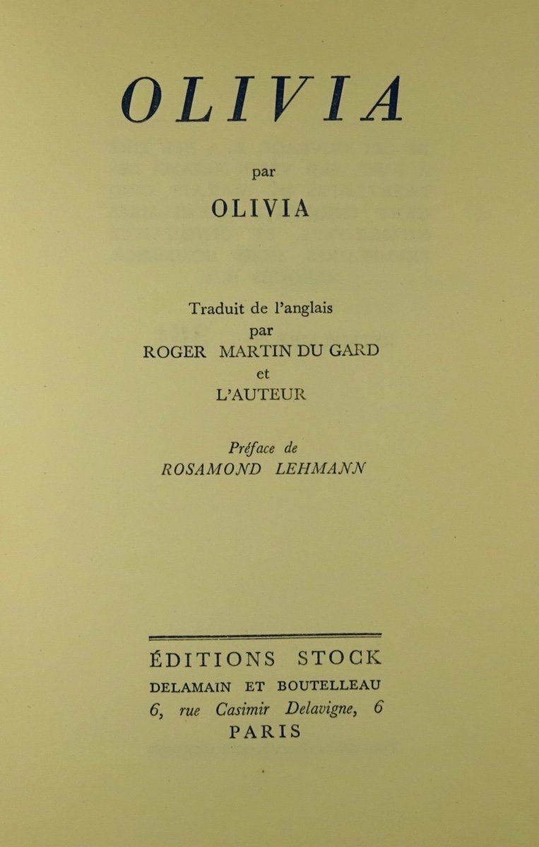 BUSSY (Dorothy) - Olivia. Paris, Stock, 1949. Édition Originale.-photo-2