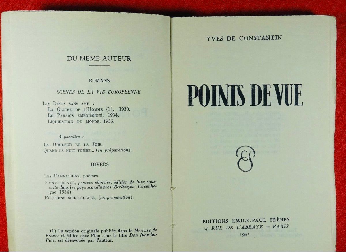 CONSTANTIN - Point de vue. Émile-Paul Frères, 1941. Édition originale avec envoi de l'auteur.-photo-3