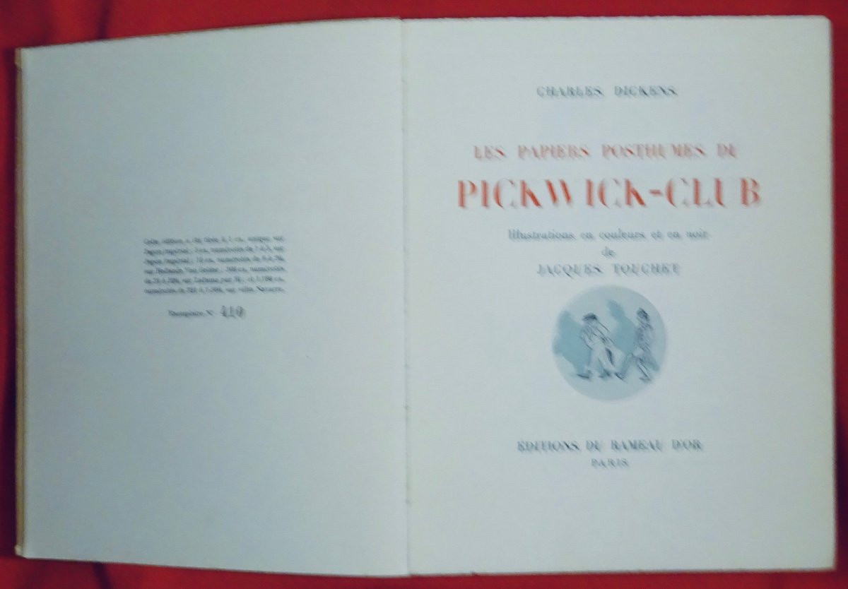 DICKENS - Les papiers posthumes du Pickwick-club. Rameau d'or, 1937. Illustré par TOUCHET.-photo-2