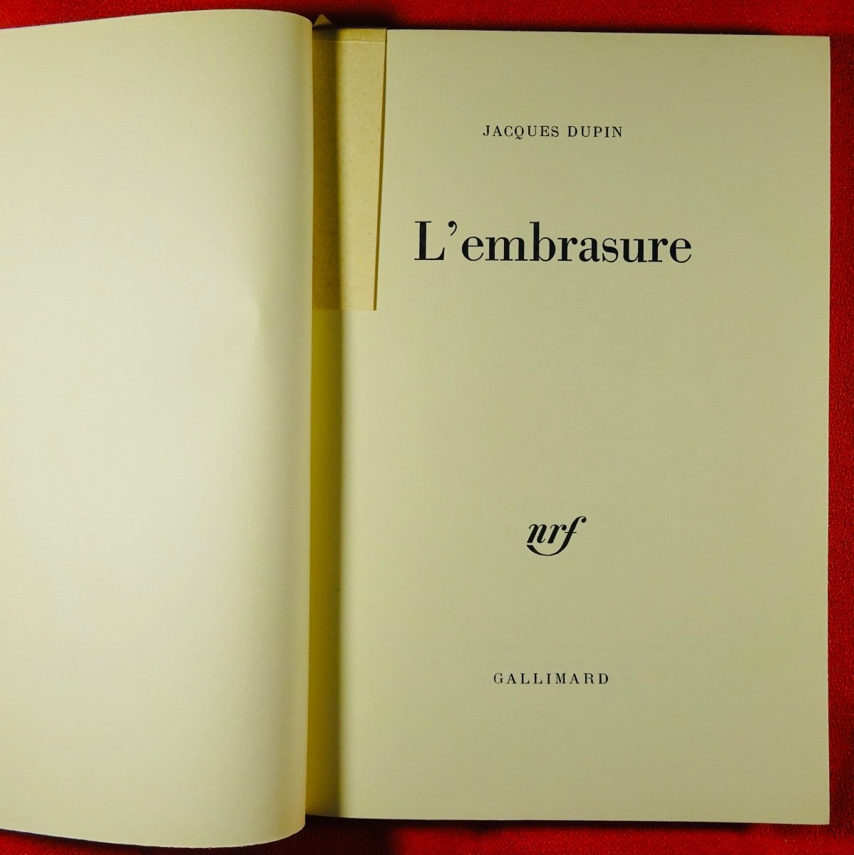 DUPIN (Jacques) - L'Embrasure. Paris, Gallimard, 1969. Édition originale.-photo-2