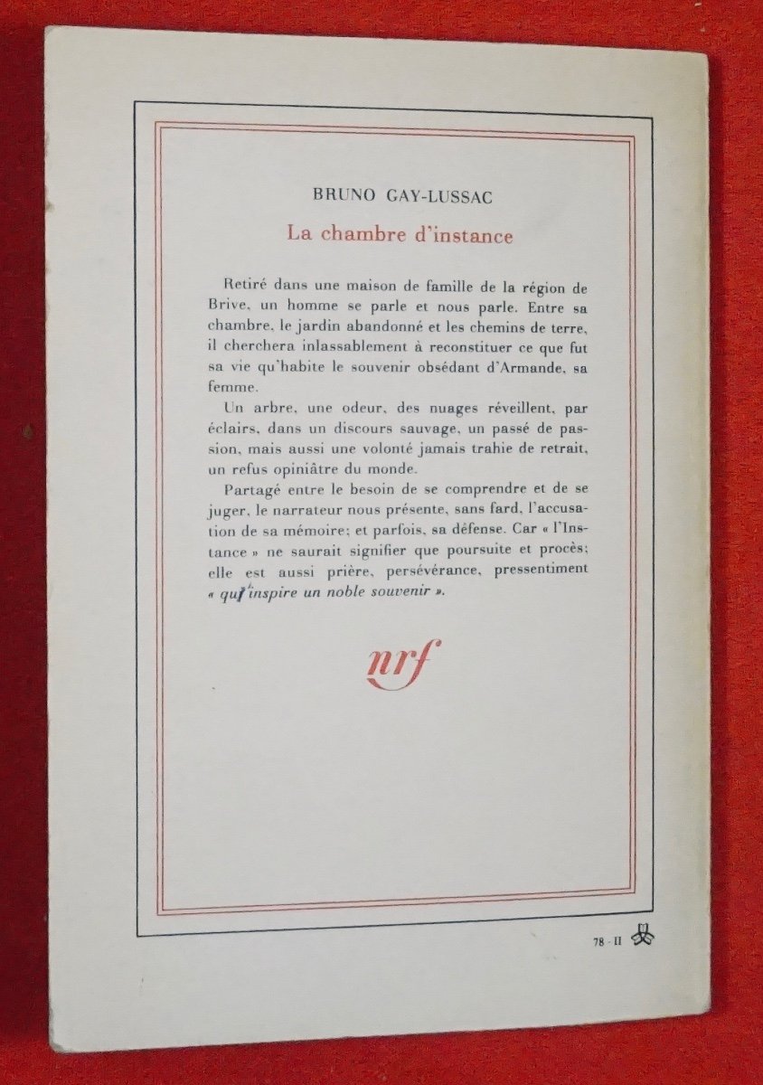 GAY-LUSSAC - La Chambre d'Instance. Gallimard, 1978. Édition Originale.-photo-2