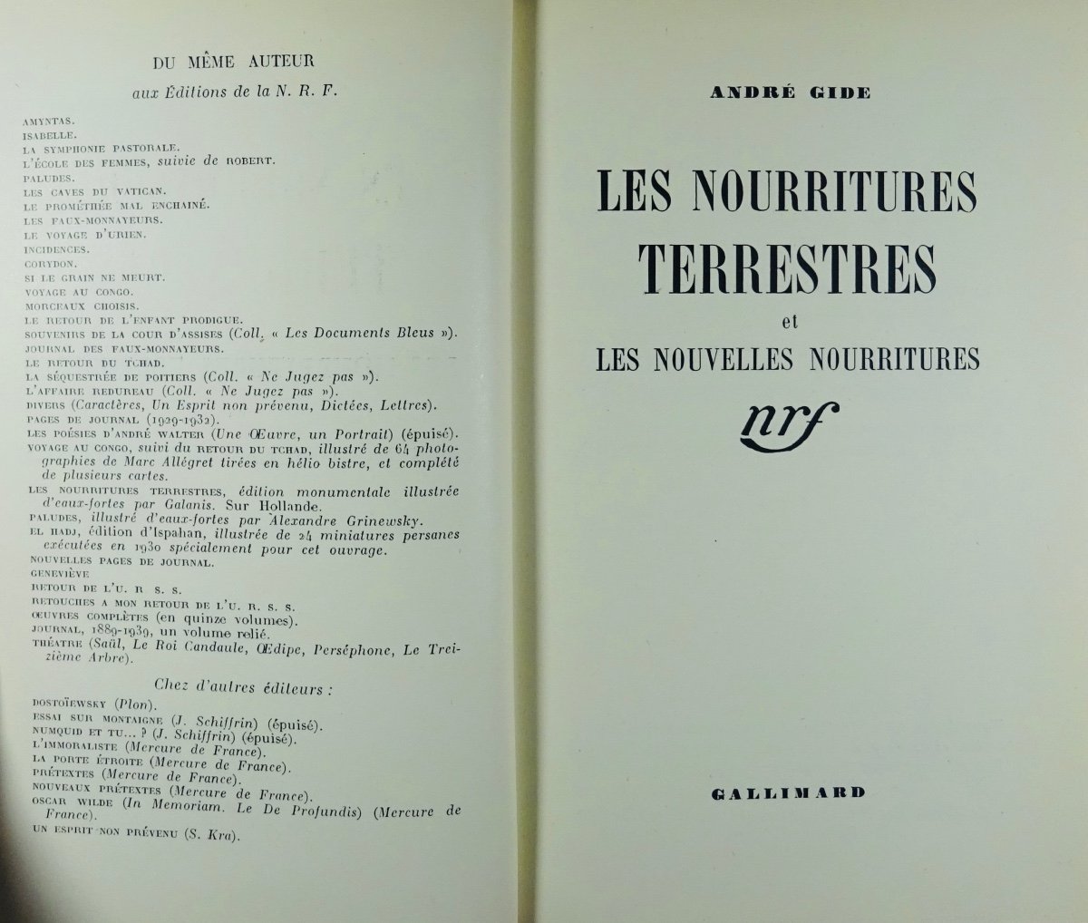 Gide (andré)- Terrestrial Foods. Gallimard, 1942. Cardboard Bonet.-photo-1