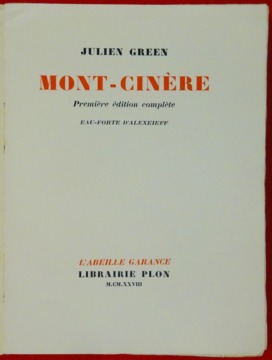 Green - Mount Cinere. Plon, 1928. Frontispiece By Alexeieff.-photo-4