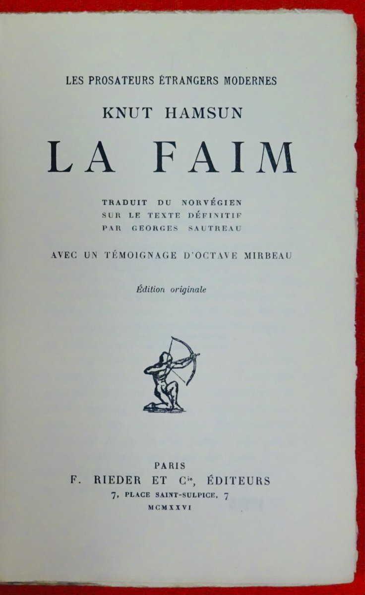 HAMSUN - La Faim. F. Rieder et Cie, 1926. Édition originale.-photo-3