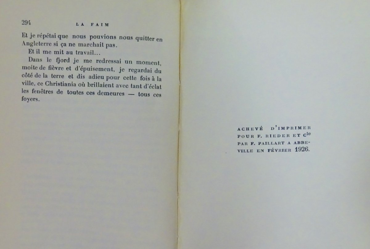 HAMSUN - La Faim. F. Rieder et Cie, 1926. Édition originale.-photo-8