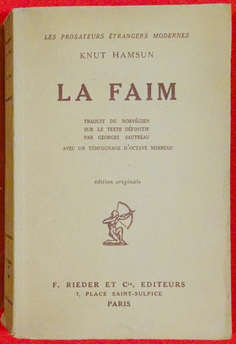 HAMSUN - La Faim. F. Rieder et Cie, 1926. Édition originale.